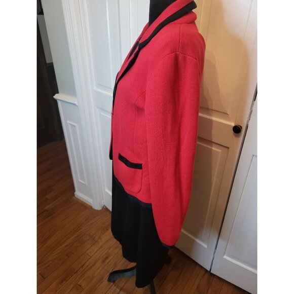 Red Sweater Knit Blazer Black Trim Pockets L Christmas Festive Party Office - Picture 4 of 9